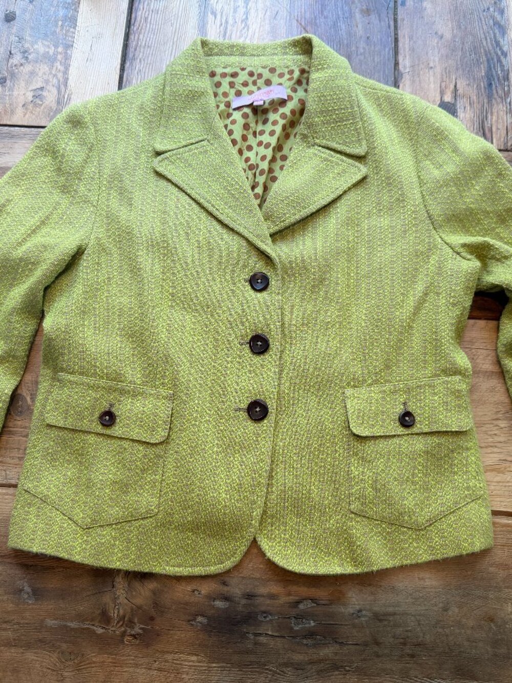 Kuhlman Women Tweed Blazer Jacket Sz 42 Cotton Linen Yellow Button Up Pockets